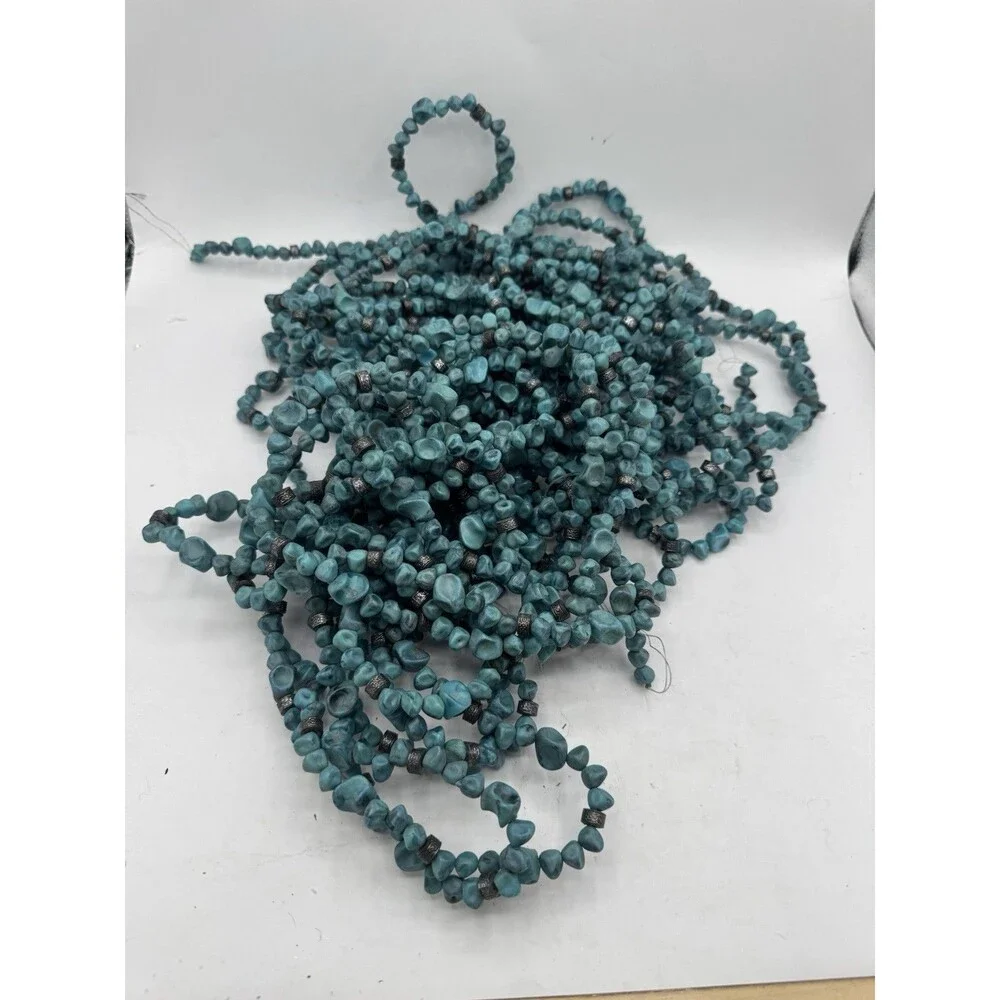 Western Turquoise Beaded Garland With Flat Round Silver Accent Beads 58 Ft Total
